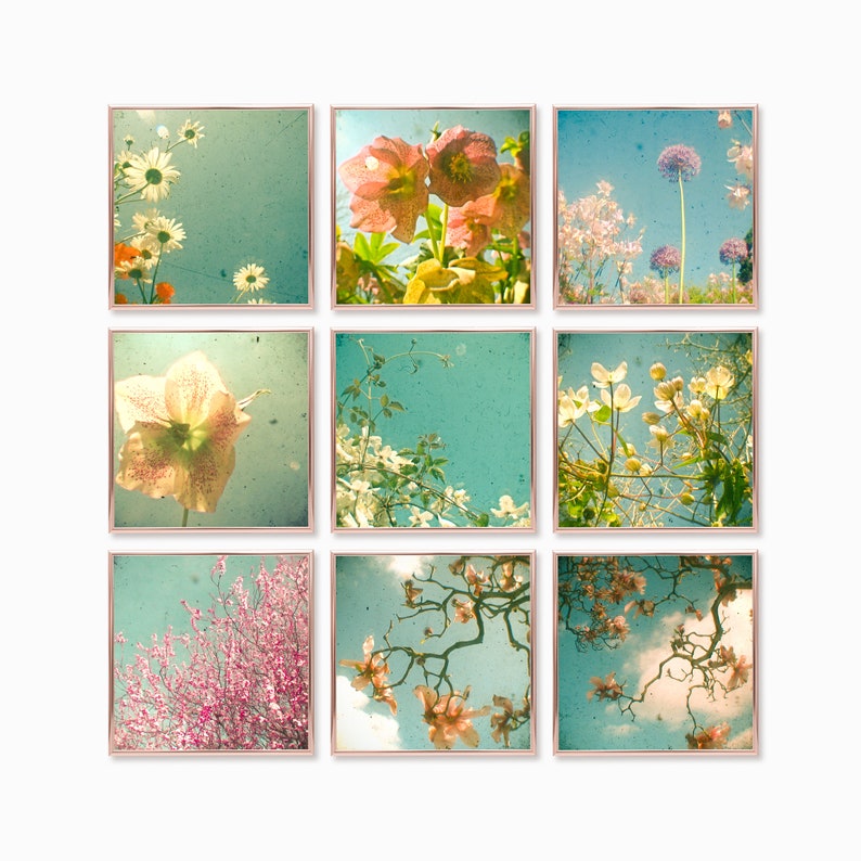 Botanical Print Set of 9, Boho Decor, Flower Wall Art Floral image 1