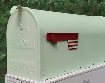 Buzón pintado de verde menta con decoración de granja, buzón para nuevo propietario, exterior, atractivo exterior, regalo de inauguración de la casa, regalo de cierre personalizado para casa nueva