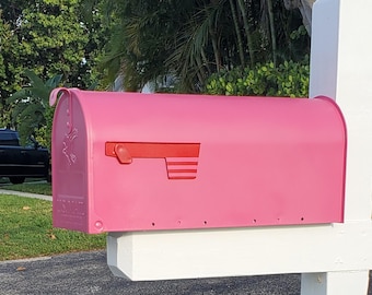 Buzón pintado de rosa baya en 3 tamaños, buzón para poste, regalo de inauguración de casa, decoración exterior para el hogar, decoración rosa, buzón rosa, buzón grande