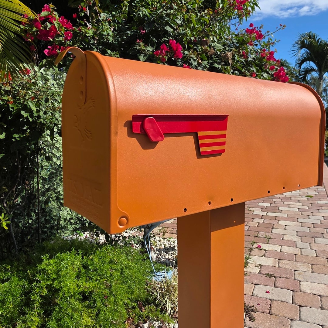 Orange Mailbox and Post Combo Set, UV + Rust Resistant, Rustic Home ...