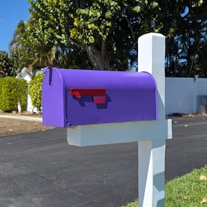 Grape Purple Mailbox – Custom Painted Post Mount Mailbox, UV & Rust Resistant, Housewarming Gift, Realtor Closing Gift, Outdoor Home Decor