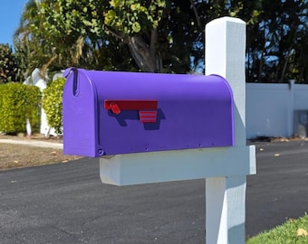 Buzón morado uva: buzón de poste pintado a medida, resistente a los rayos UV y al óxido, regalo de inauguración, regalo de cierre para agente inmobiliario, decoración para exteriores.