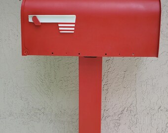 Juego de buzón y poste rojo manzana / Buzón pintado con poste / Regalo de inauguración de casa / Mejora el atractivo exterior de su hogar / Mediano Grande XL