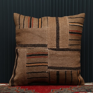Funda de almohada Boho Patchwork de 20x20 / Auténtica almohada vintage de cáñamo, cojín de cáñamo de Anatolia, funda de almohada decorativa, funda marrón, A-176