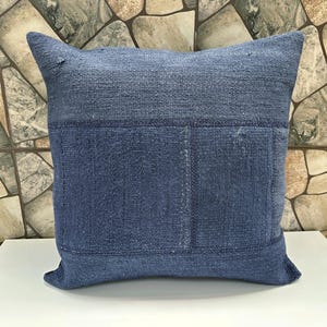 Fodera per cuscino in canapa blu scuro, fodera per cuscino vintage 24x24, cuscini per sedia, cuscino vintage, fodera per cuscino, federa, cuscino in canapa, 155