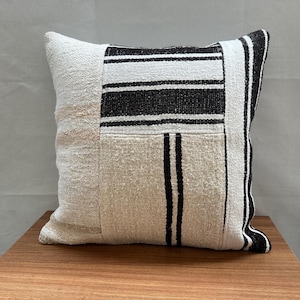 Patchwork Hemp Pillow Case, 24x24 Vintage Cushion Cover, Handmade Items, Sofa Pillow, Boho Pillows, Pillow Cover, Handmade Pillow Case, 112