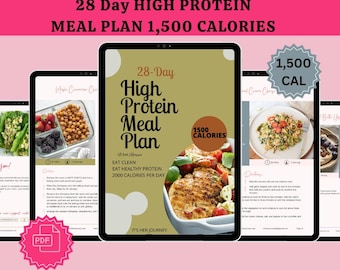 28-Day High Protein Meal Plan with Recipes | 1500 Calories Daily | Health & Wellness  | Recipes Included | Healthy Eating, Weight Loss | PDF