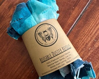 Reusable Duster Refill - Blue waves, Zero Waste, Earth Day, Housewarming, Washable, Flannel, Sustainable