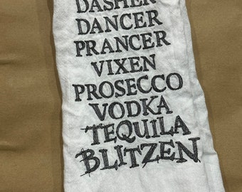 Flour Sack Towel- Dasher, dancer, vodka, punny, Christmas, gift., reindeer