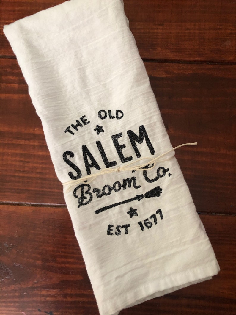 Salem Broom Company Flour Sack Towel, machine embroidered, kitchen towel image 1