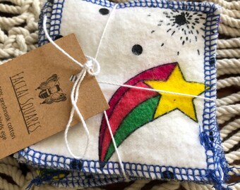 Facial Squares- shooting stars, reusable, 3” facial square