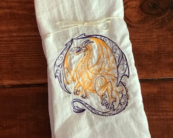 Purple and gold dragon-Flour Sack Towel