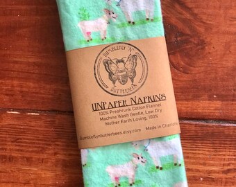 UNPaper Napkins - Goats, cloth napkins, flannel napkins, set of 6
