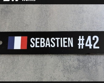 Personalized Sim Racing Driver Plate – Name, Number, Flag – UV Color Print – Adhesive or Aluminum Profile 40x40 Mount