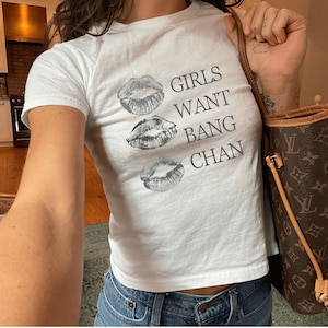 girls want bang chan graphic baby tee, christopher chan SKZ Tour Shirt, KPOP Y2K, stay fan merch, streetwear for kpop fans