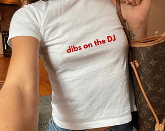 dibs on the DJ - DJing graphic baby tee rave clubbing fan gift music lover turntables DJ board mixxing