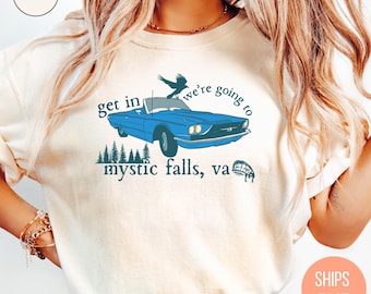 ¡Entra! ¡Vamos a Mystic Falls! Camiseta vintage, Vampiro Místico, Camiseta de vampiro, Amante de los vampiros, Fan de TVD, Regalo de Halloween, Fan de los vampiros