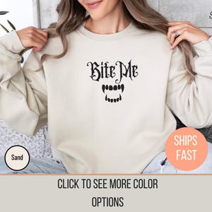 Bite Me Retro Halloween Sweatshirt, Graphic Vampire Sweatshirt, Halloween Aesthetic, Vintage Halloween Crewneck, Oversized Fall Tee