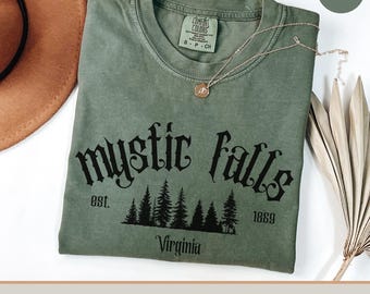 Mystic Shirt, Comfort Colors Vintage Mystic Falls Virginia Shirt, Vampire Shirt, Vampire Lover, Forest Shirt, Vampire Fan Gift, Vampire Fan