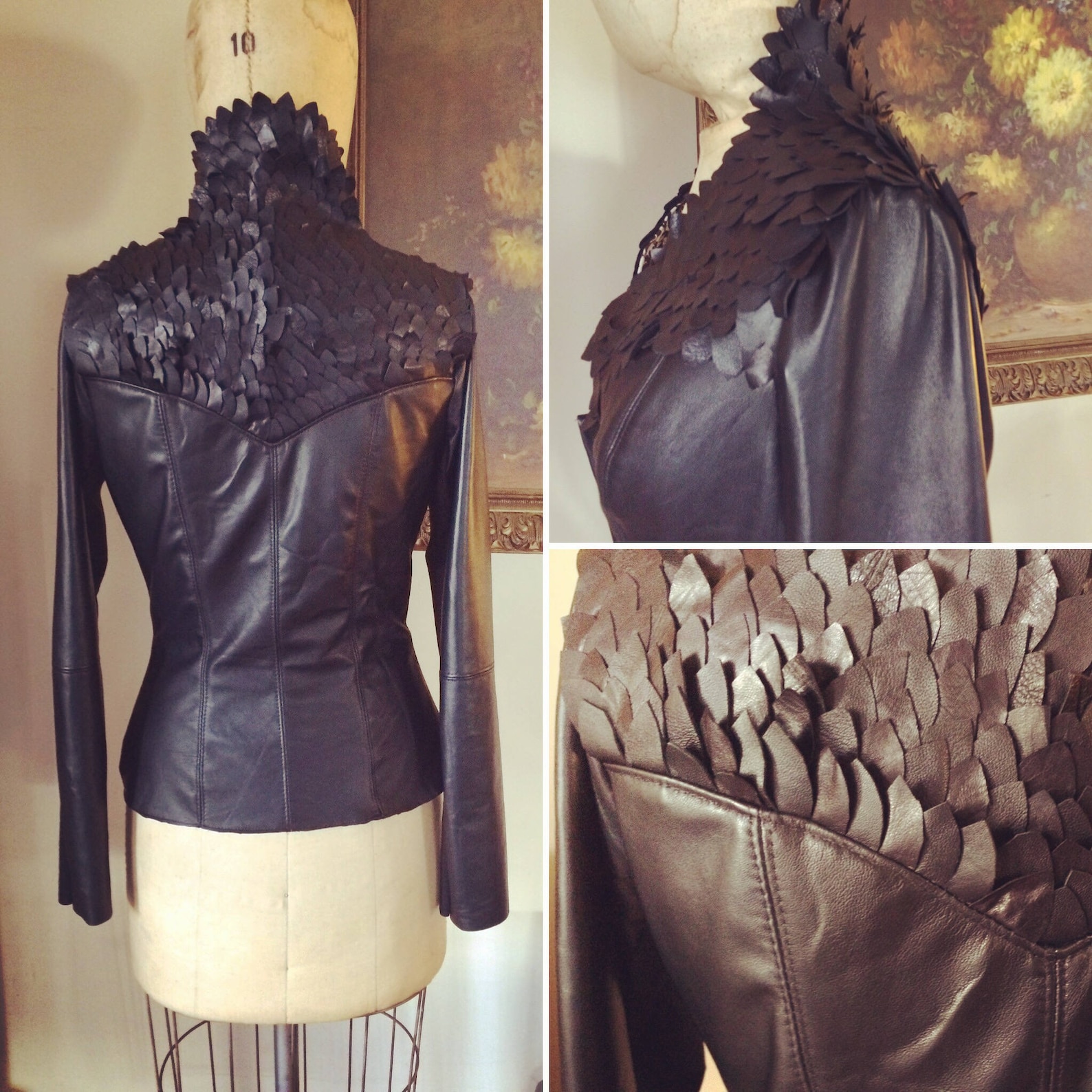 Dragon Scale Fitted Black Leather Jacket custom Made to Your