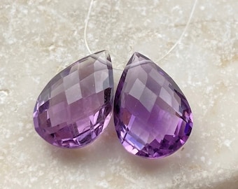 Purple Amethyst Faceted Teardrop Beads 14.5 x 9.5mm - Matched Gemstone Pair, USA Seller Since 2008