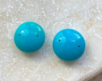 Sleeping Beauty Turquoise Coin Beads 11.5mm Unique Double Drilled - Matched Bead Pair, USA Seller