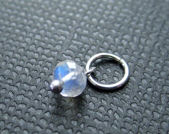 Moonstone Bead Charm, Faceted Gemstone Dangle, Sterling Silver Add on Drop