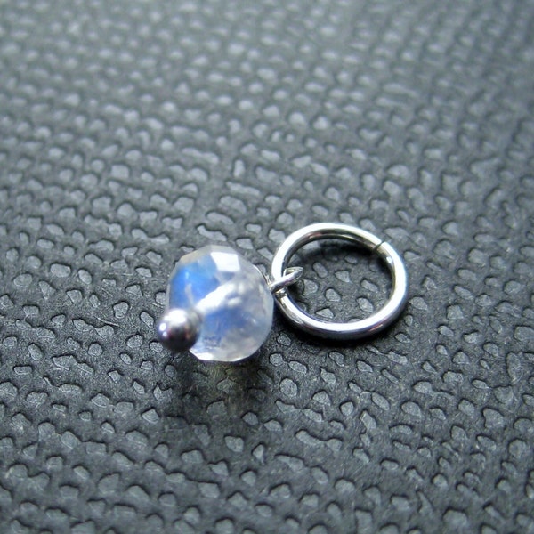 Moonstone Bead Charm, Faceted Gemstone Dangle, Sterling Silver Add on Drop