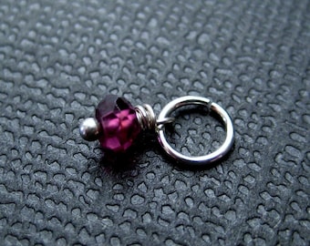 Pink Garnet Bead Dangle Charm, Faceted Gemstone Add on Drop, Sterling Silver