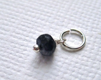 Gemstone Bead Charm, Faceted Blue Sapphire Dangle, Add on Drop, Sterling Silver