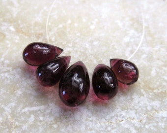 5 Rubellite Pink Tourmaline Polished Briolettes 3.75 x 5.75mm to 4.75 x 8.75mm - Gemstone Briolette Beads, USA Seller