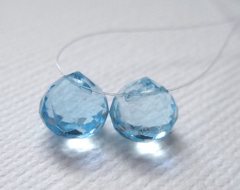 Swiss Blue Topaz Faceted Onion Briolette Beads 6mm - Matched Gemstone Pair USA Seller