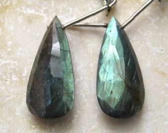 Large Labradorite Teardrop Bead Pair 29mm x 13.25mm Top Quality with Green Flash - Matched Gemstones, USA Seller