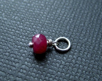 Faceted Ruby Bead Dangle Charm, Gemstone Birthstone Add on Drop, Sterling Silver