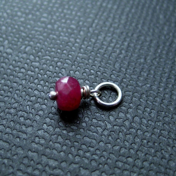 Faceted Ruby Bead Dangle Charm, Gemstone Birthstone Add on Drop, Sterling Silver