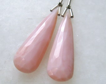 Pink Peruvian Opal Faceted Long Teardrop Briolette Beads 32 x 9mm - Matched Gemstone Pair  USA Seller Since 2008