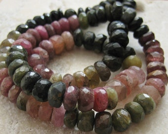 Multi Tourmaline Faceted Rondelle Beads 6.5mm - Half Strand 7.5 inches, USA Seller Since 2008