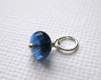 Blue Kyanite Bead Charm, 5.5mm Polished Gemstone Dangle, Add on Drop, Sterling Silver