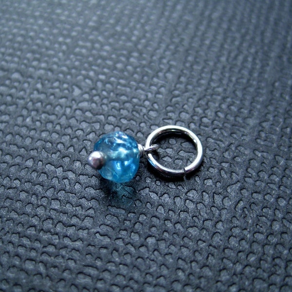 Aqua Apatite Bead Charm, Faceted Gemstone Dangle, Add on Drop, Sterling Silver