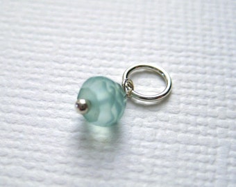 Aqua Chalcedony Bead Charm, Faceted Gemstone Dangle, Add on Drop, Sterling Silver