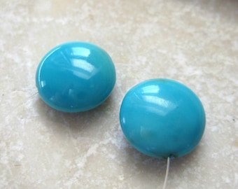Sleeping Beauty Turquoise Polished Coin Beads 10.5mm Center Drilled - Matched Gemstone Pair