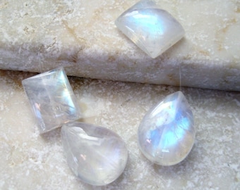 Rainbow Moonstone Beads Polished Teardrops 16 x 12.5mm & Rectangles 12 x 9.5mm - 2 Matched Gemstone Pairs USA Seller