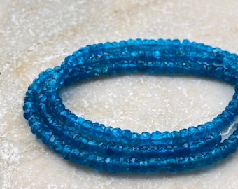 Natural Apatite Gemstone 3mm Faceted Rondelle Beads Teal Blue Neon - Half Strand 6 7/8 Inches