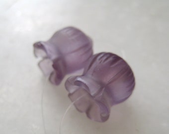 Lilac Purple Amethyst Hand Carved Bell Flower Beads 13.25 x 11.5mm - Matched Gemstone Pair USA Seller