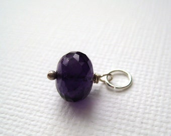 8mm Purple Amethyst Bead Charm, Faceted Gemstone Dangle, Add on Drop, Sterling Silver