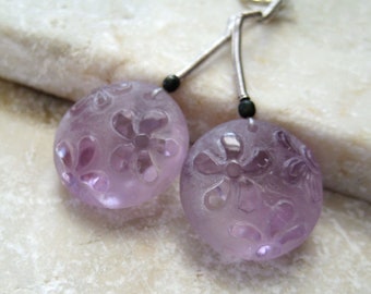 Pink Amethyst Carved and Frosted Flower Coin Beads 17mm - Matched Gemstone Pair, USA Seller Since 2008