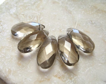Smoky Quartz Faceted Teardrop Briolette Beads 18 to 19mm x 8.75 to 9mm - Set of 5, USA Seller