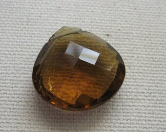 Large Cognac Quartz Gemstone Bead Faceted Heart 17.5x17.25mm - Focal Pendant USA Seller
