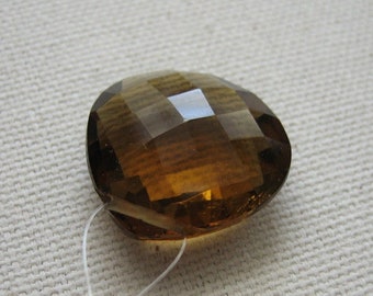 Large Cognac Quartz Gemstone Bead Faceted Heart 17.5x17.25mm - Focal Pendant USA Seller