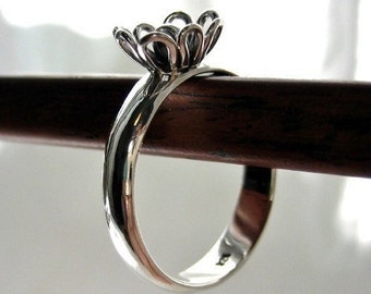 Sterling Silver Ring Base Blank with Loop Flower - Size 6 or 8